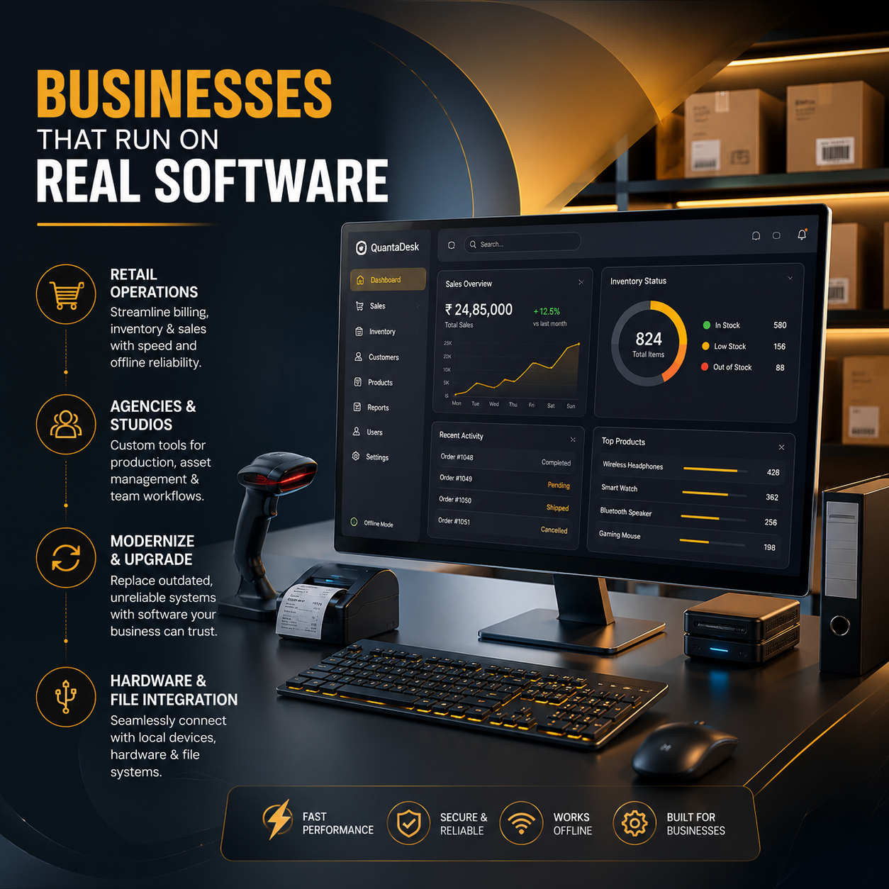 Desktop business software dashboard