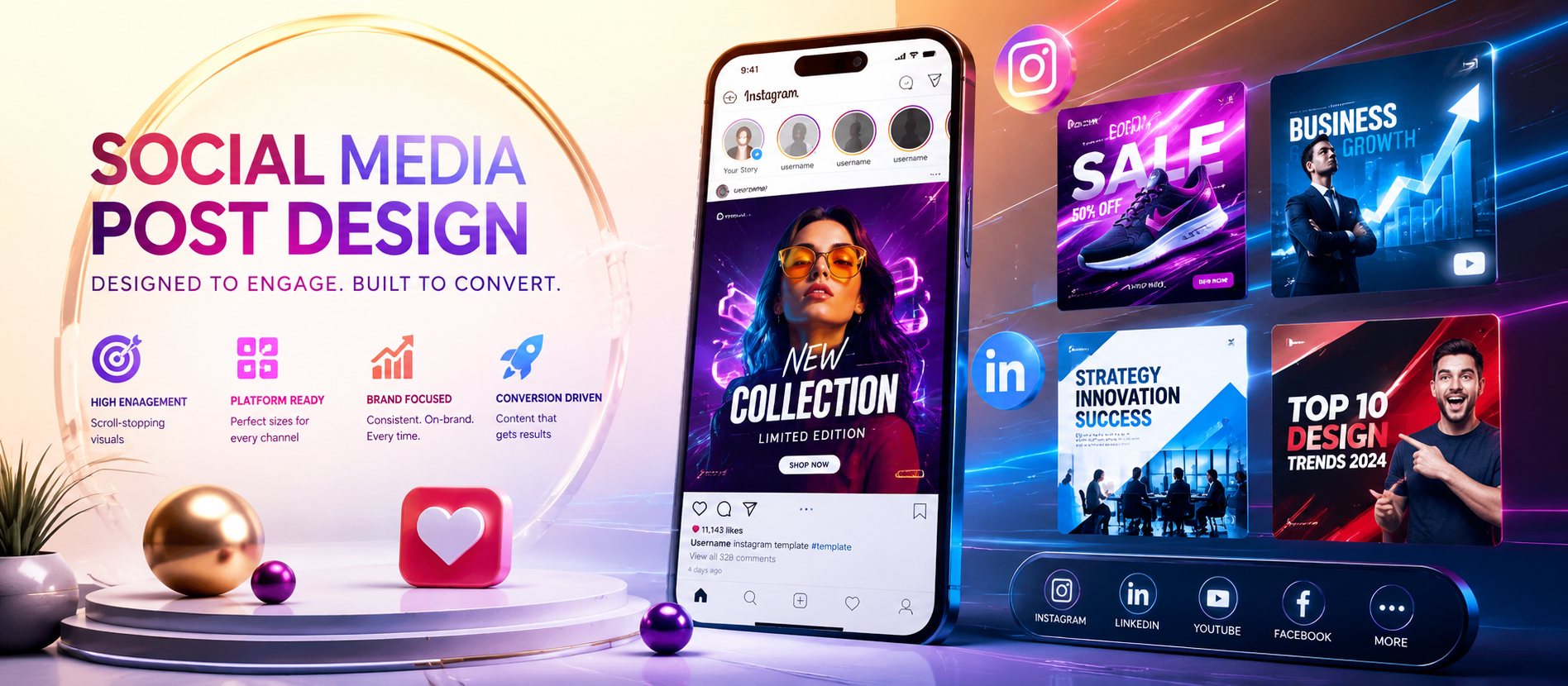 Social media carousel and post design mockup